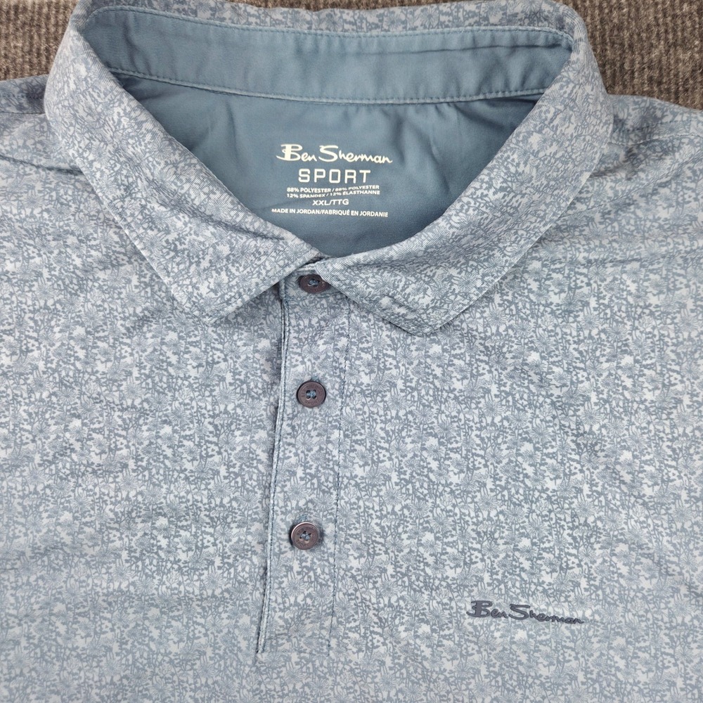 Ben Sherman Sport Mens XXL Blue Scenic Floral Polo Shirt Short Sleeve Athleisure
